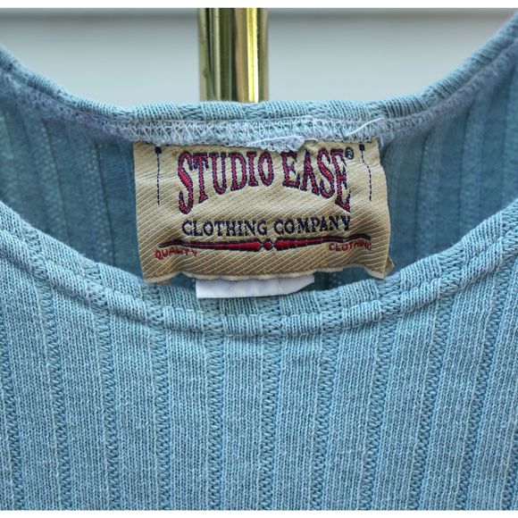 Vintage 90s Studio Ease Blue Green Cotton Maxi Dress - Picture 6 of 7